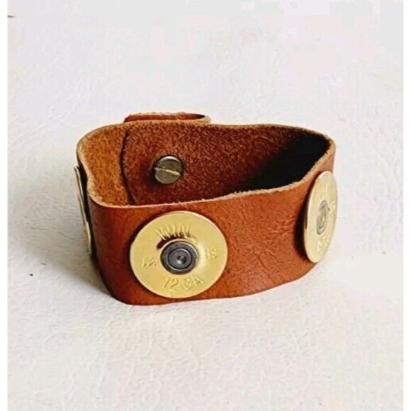 Lizzy Js Remington Shotgun Shell Brown Leather Bracelet  8-9" - Picture 1 of 6